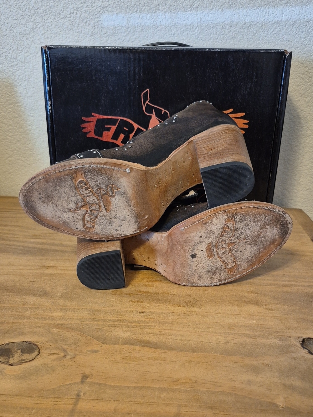Freebird Distressed Brown Studded Cutout Buckle Heels - Picture 5 of 7